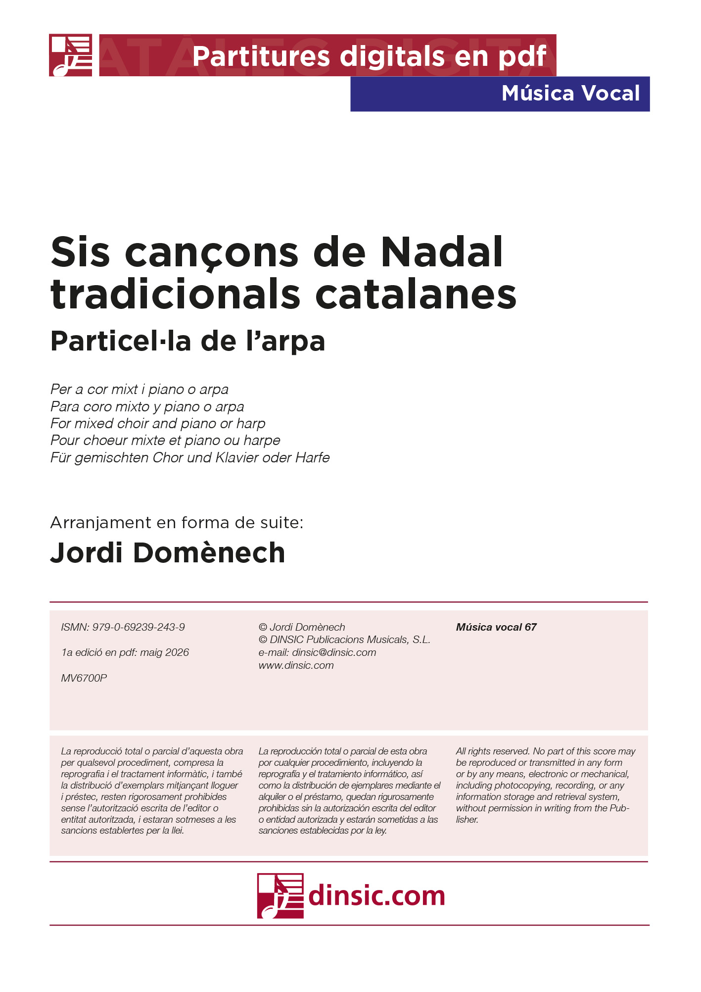 Sis cançons de Nadal (veus mixtes) - Particel·la d'Arpa (format pdf)