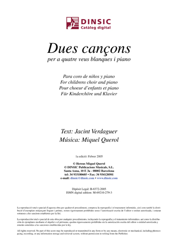 Dues cançons per a cor de veus blanques i piano